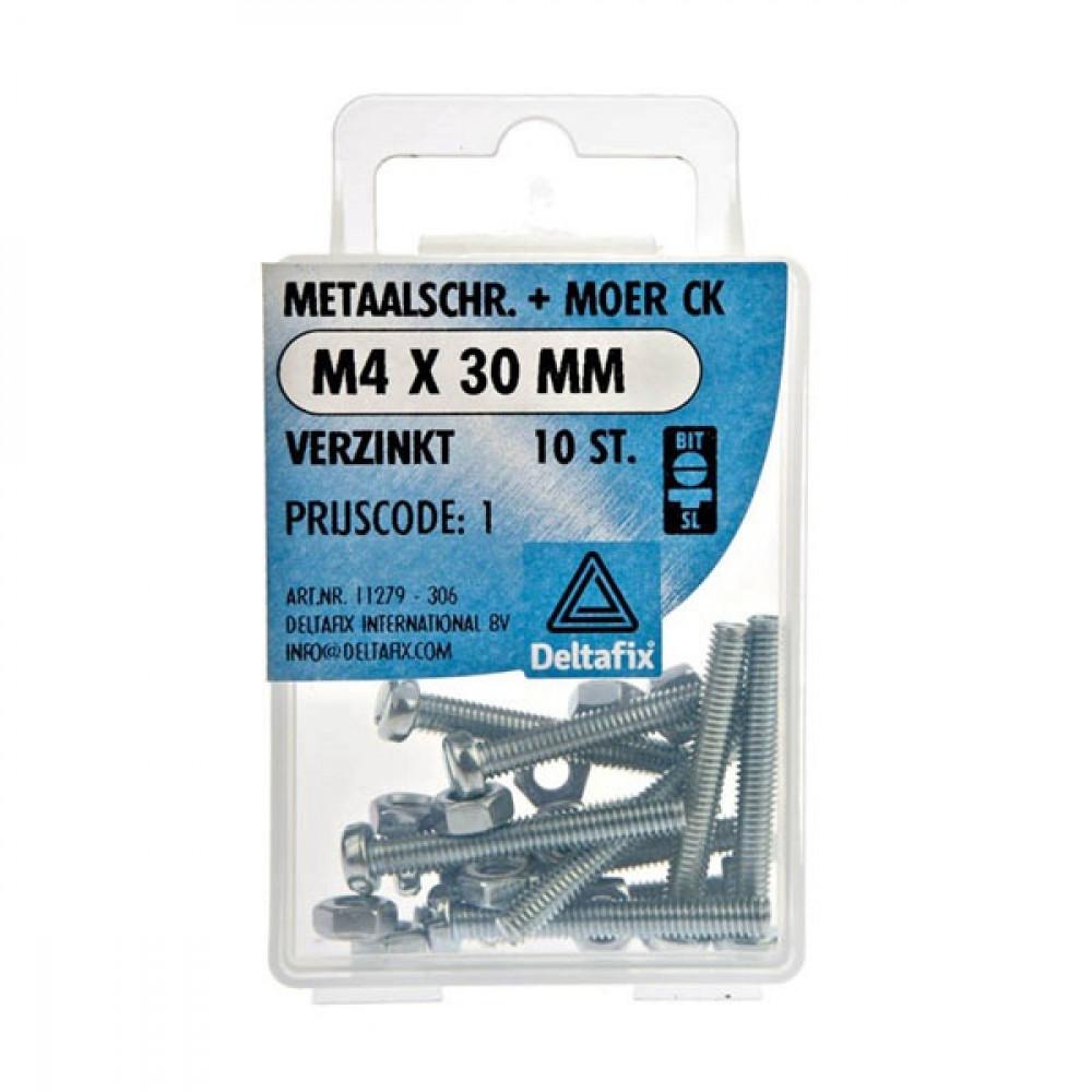 Metaalschroef + Moer CK Verzinkt CK M4x30mm 10st