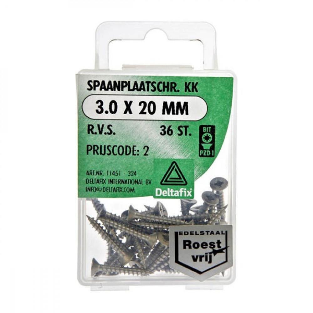 Deltafix Spaanplaatschroef KK RVS 3.0x20mm Set 36st