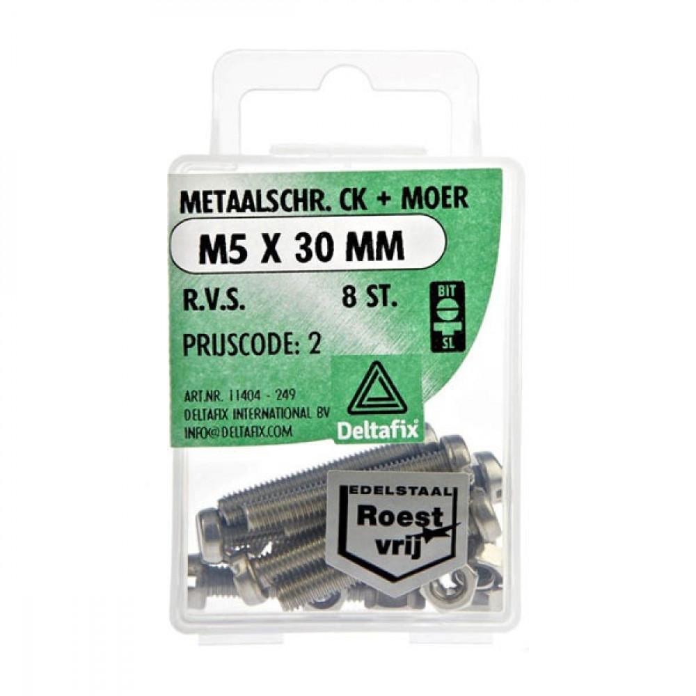 Metaalschroef + Moer CK RVS CK M5x30mm 8st